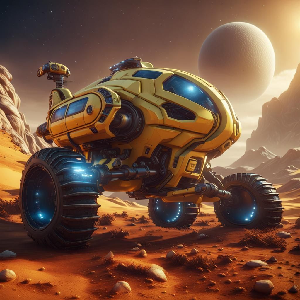 Yellow Spaceship Tractor Races on Alien Planet