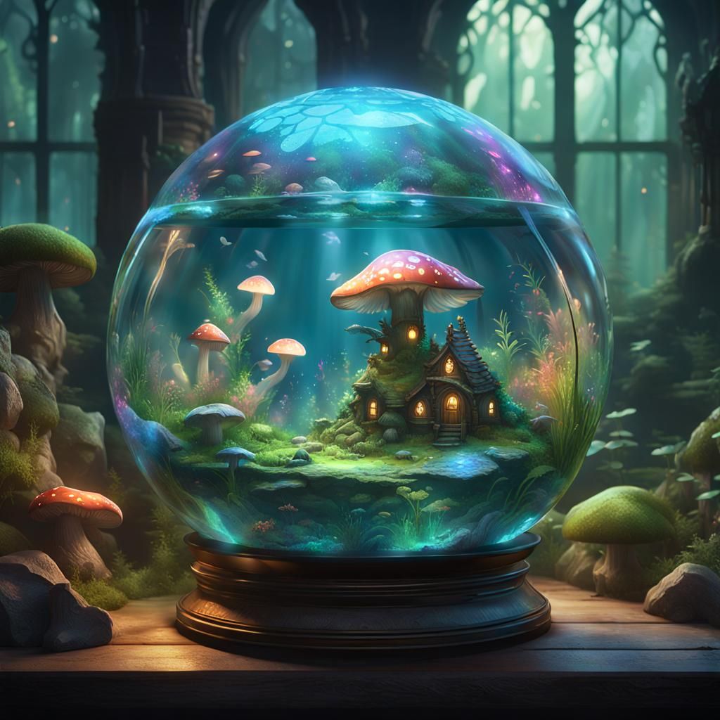 Fantasy Fairy in Mushroom Village, Digital Art