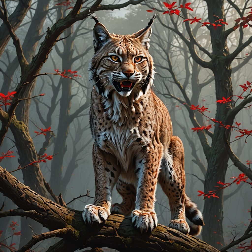 Fearsome Lynx Ready to Pounce, Dark Fantasy Art