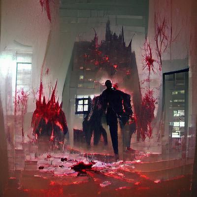 Sinister Detective Scene with Shattered Glass and Gore
