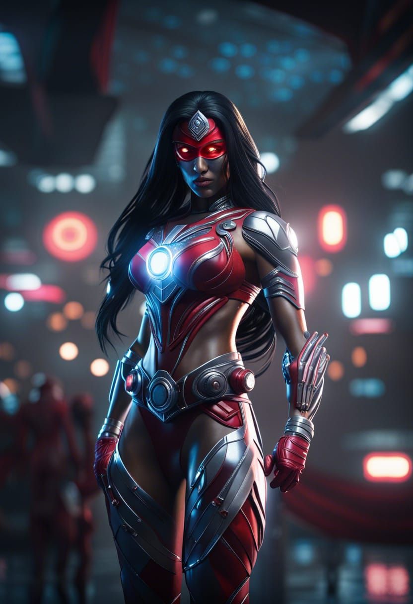 Indian Superheroine in Nanotech Suit with Fire