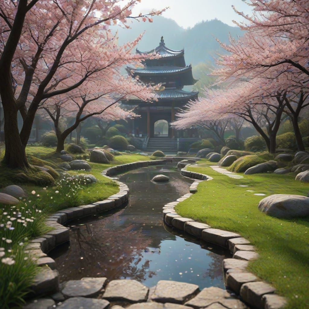 Fantasy Sakura Garden with Diamond Blossoms