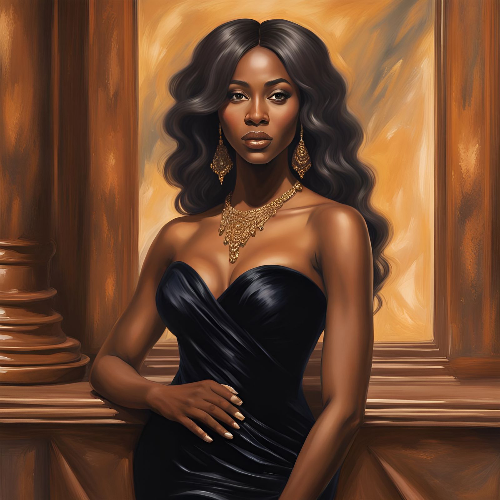 A lovely lady wearing a black evening dress