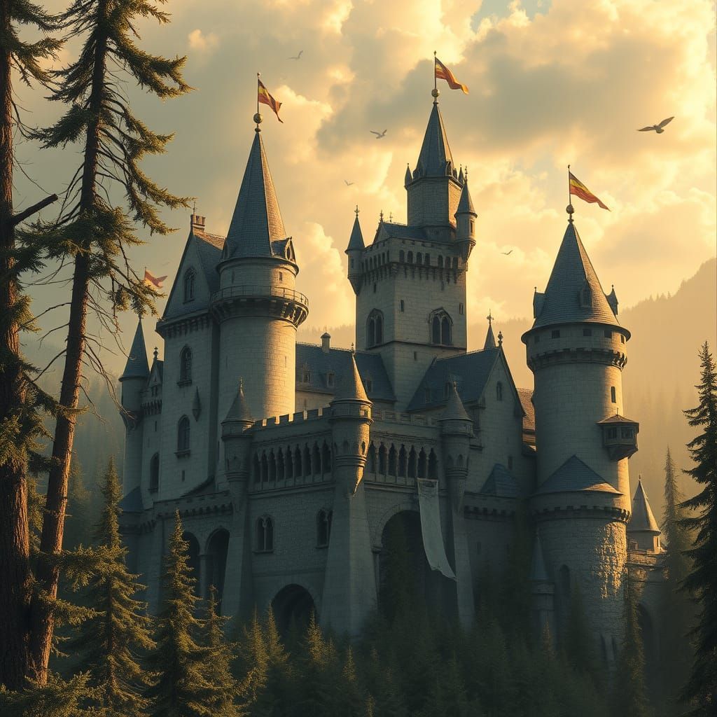 Medieval Castle Adventure with Maine Coons in Charcoal Style