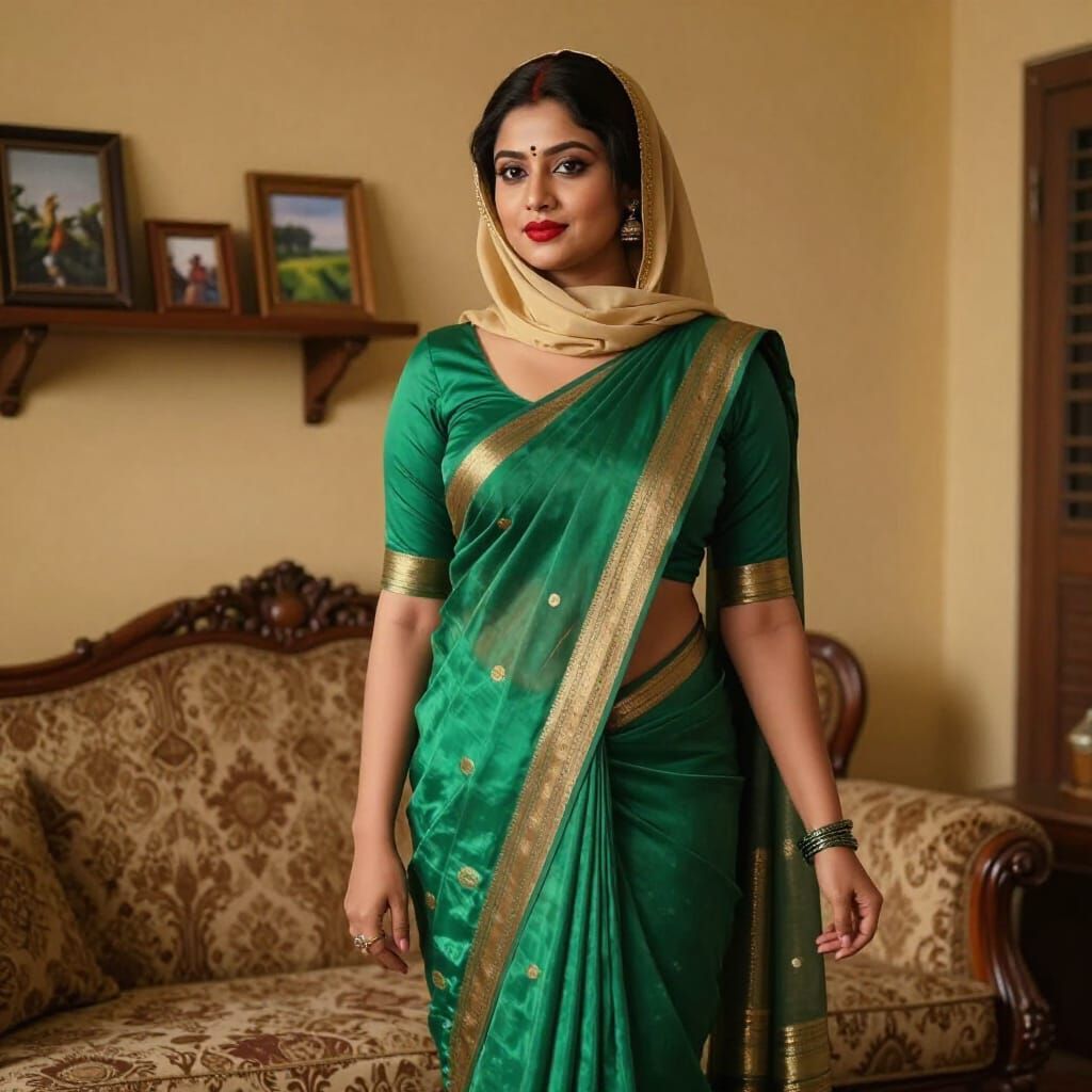 Elegant Bengali Woman in Emerald Saree