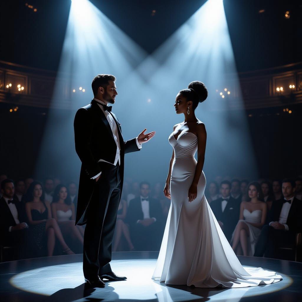 Stage Hypnotist Mesmerizes Audience in Dramatic Lighting