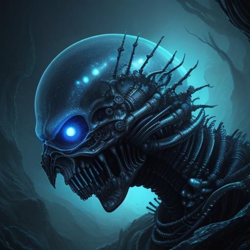 Alien Trapped in Crystal: Biomechanical Digital Art