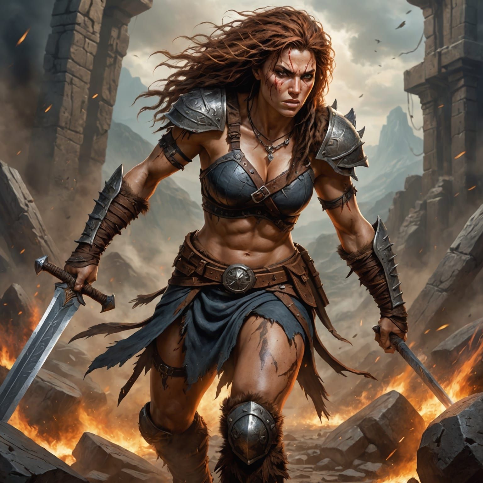 Fierce Barbarian Warrior in Battle