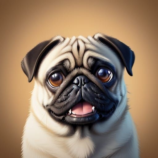 Cute Pug Portrait in Cartoonish 3D Rendering Style
