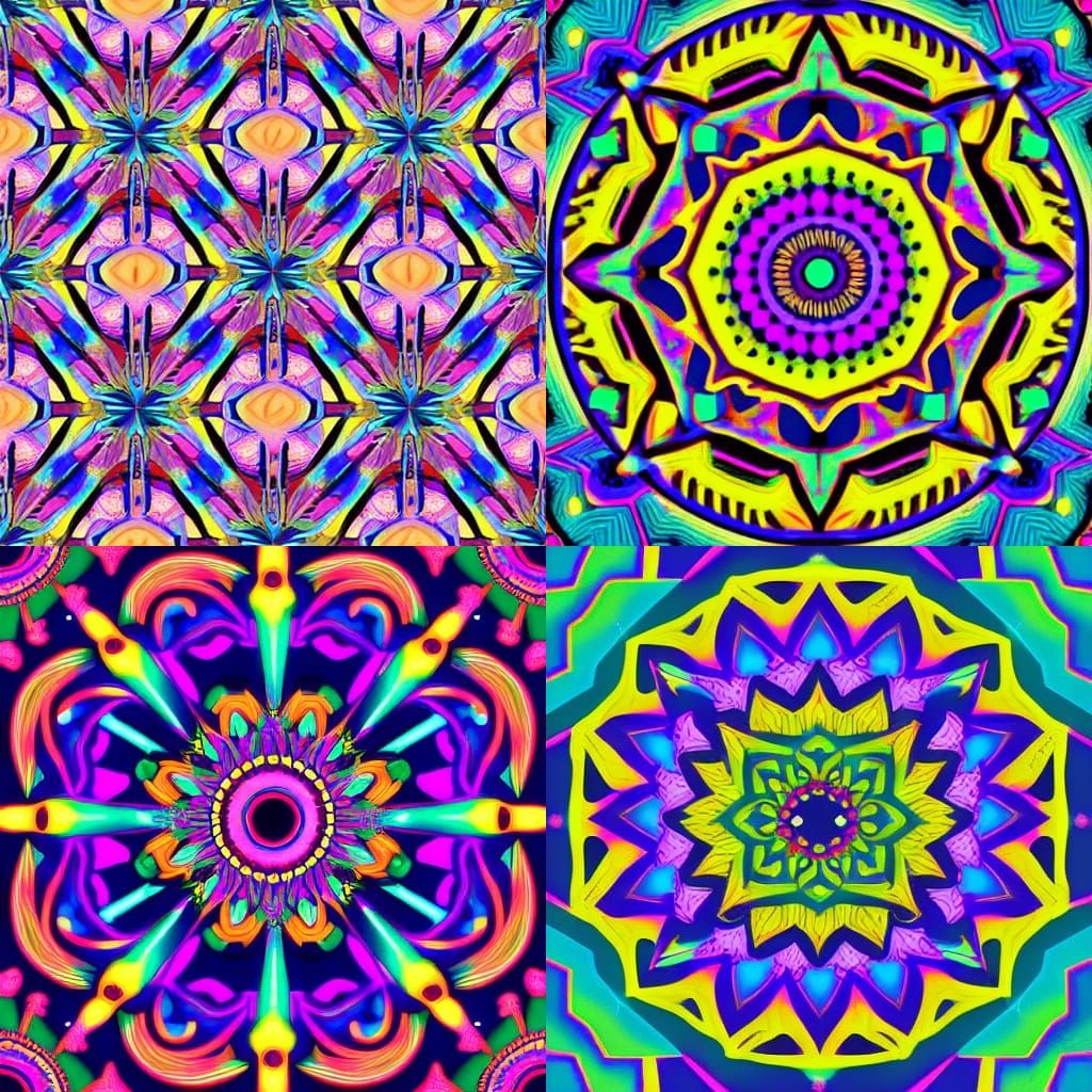 Trippy Mandala Pattern in Synthwave Neon Retro Style