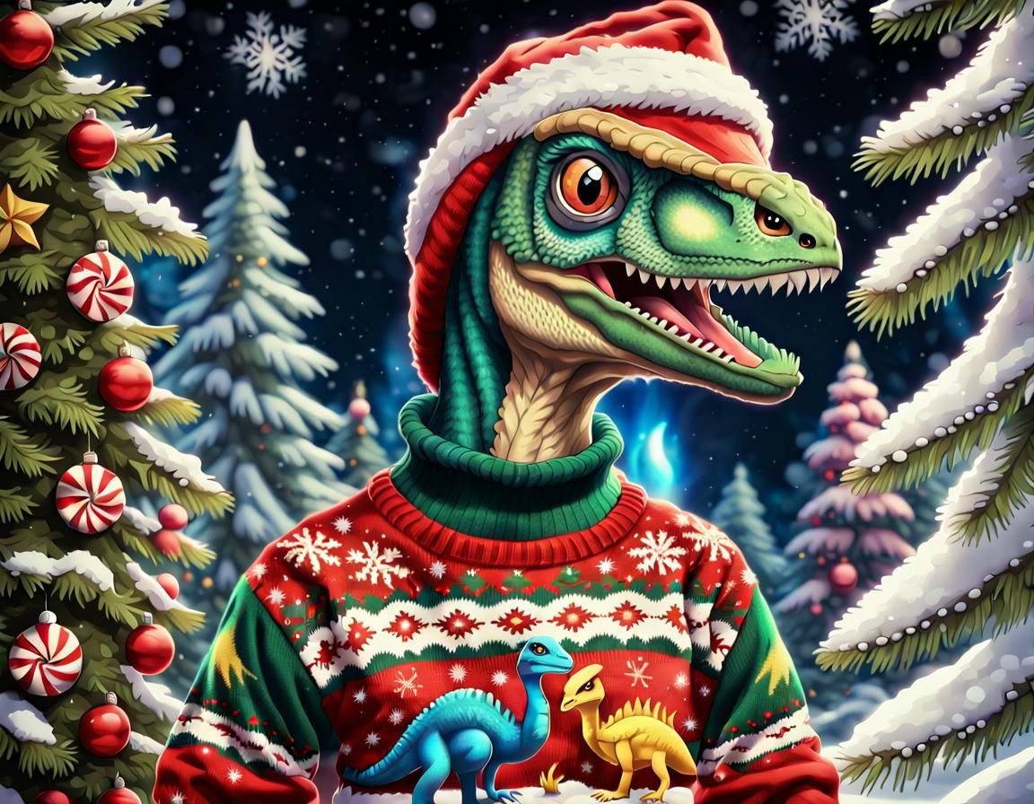Pokémon Christmas Velociraptor in Majestic Rainforest