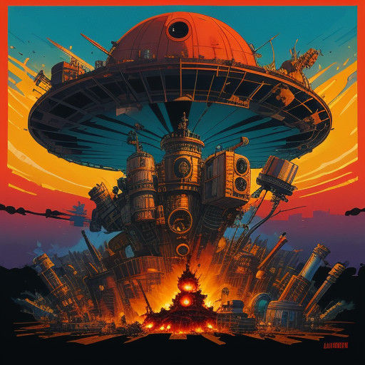 Junk-Punk Ufo Robot in Sunrise Junkyard