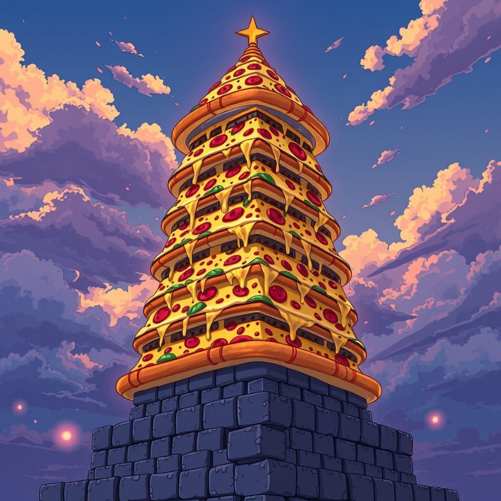 Tower of Pizza in Anime Manga Style