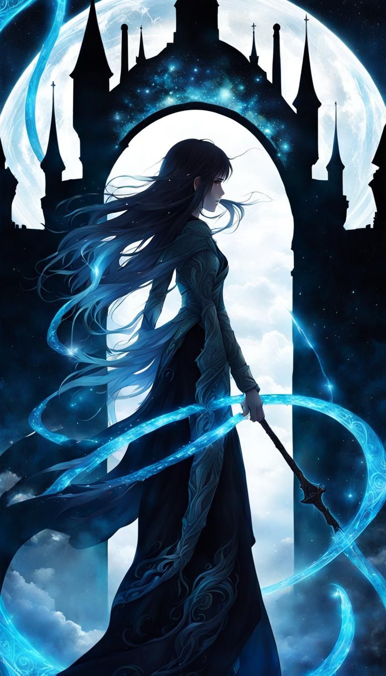 Ice Witch in Fantasy Landscape with Stargate