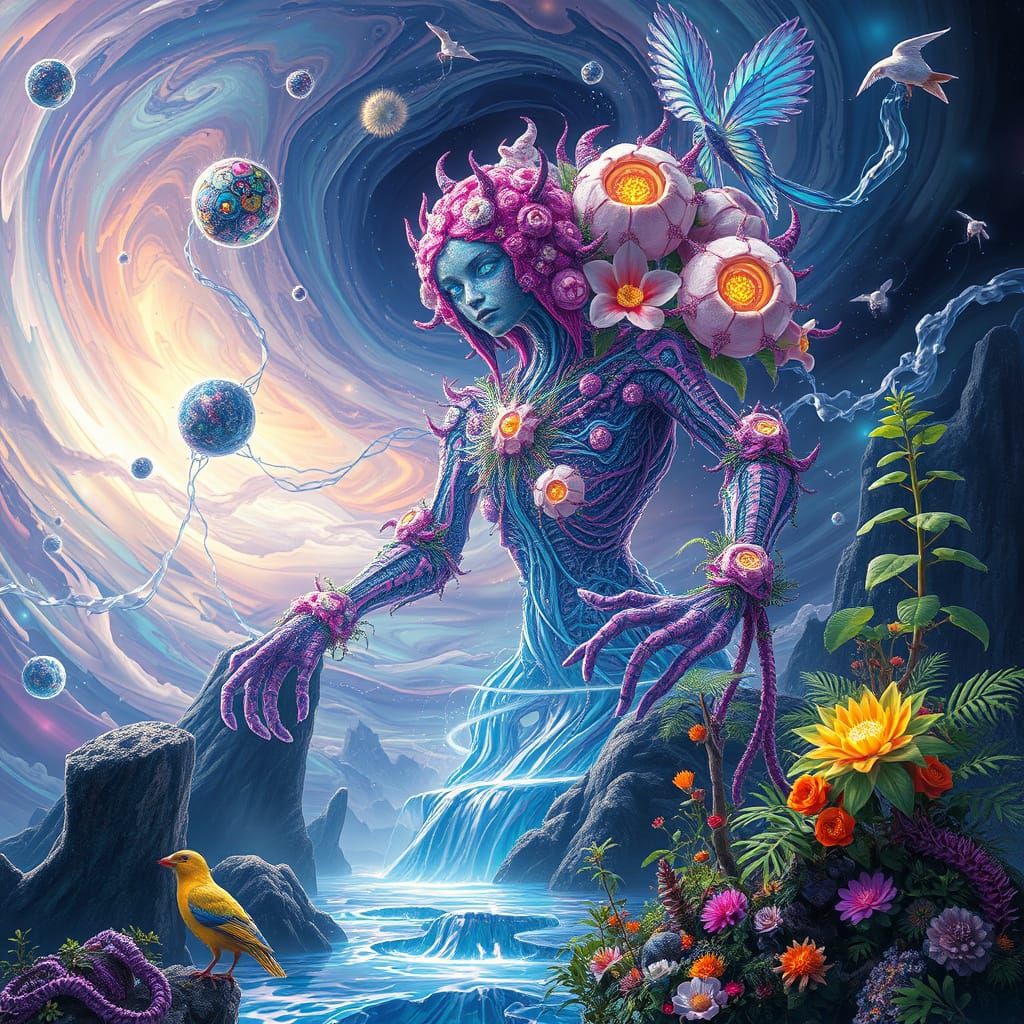 Cosmic Entity Emerges from Vibrant Swirling Vortex in Cyberp...