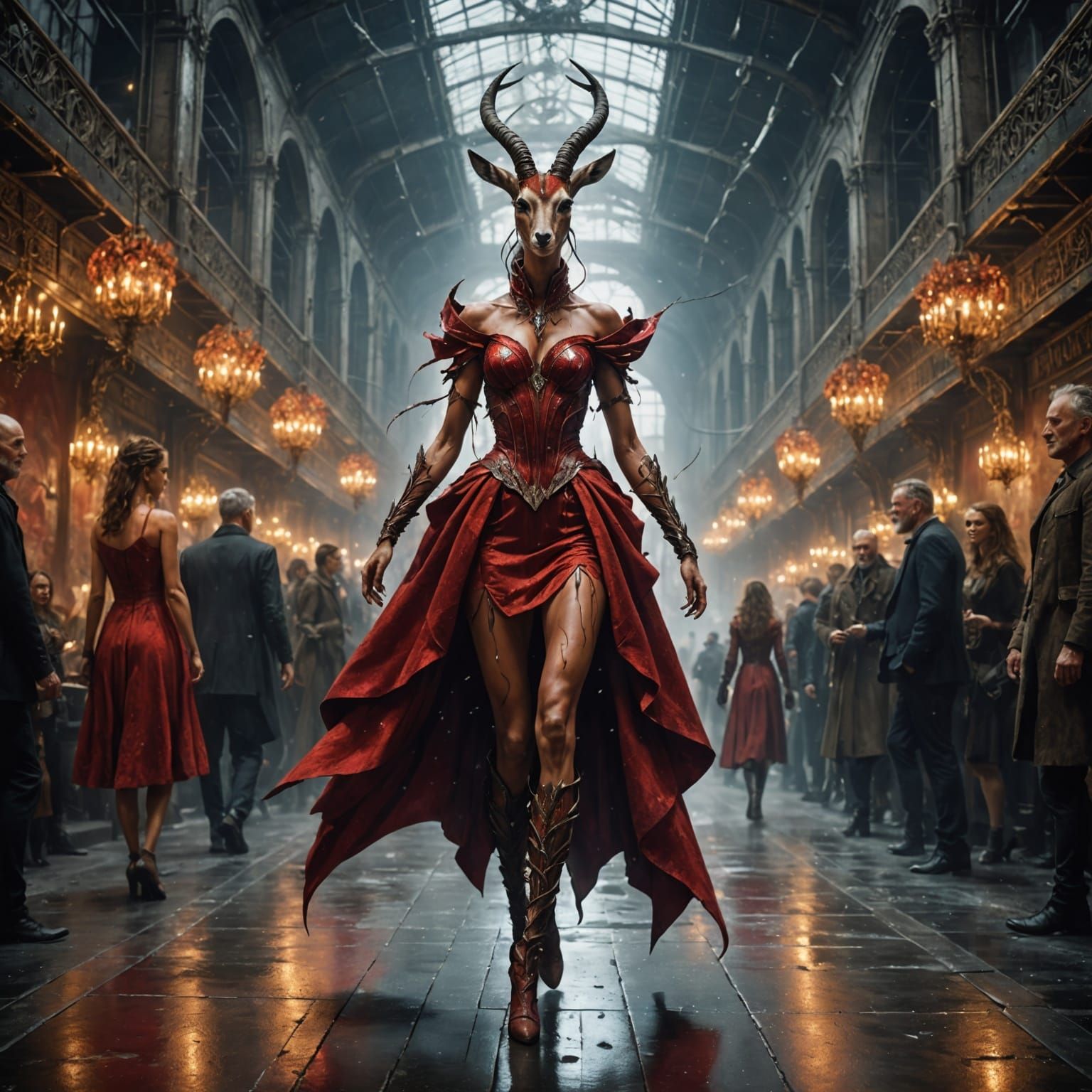 Elegant Runway Goddess in Red