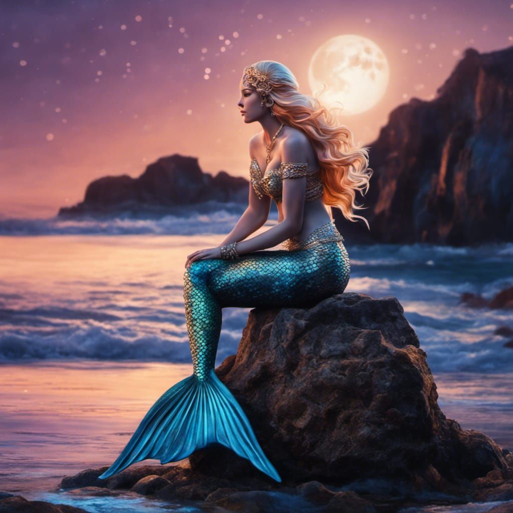 Filigree Mermaid at Luminous Coast in Cyberpunk Style