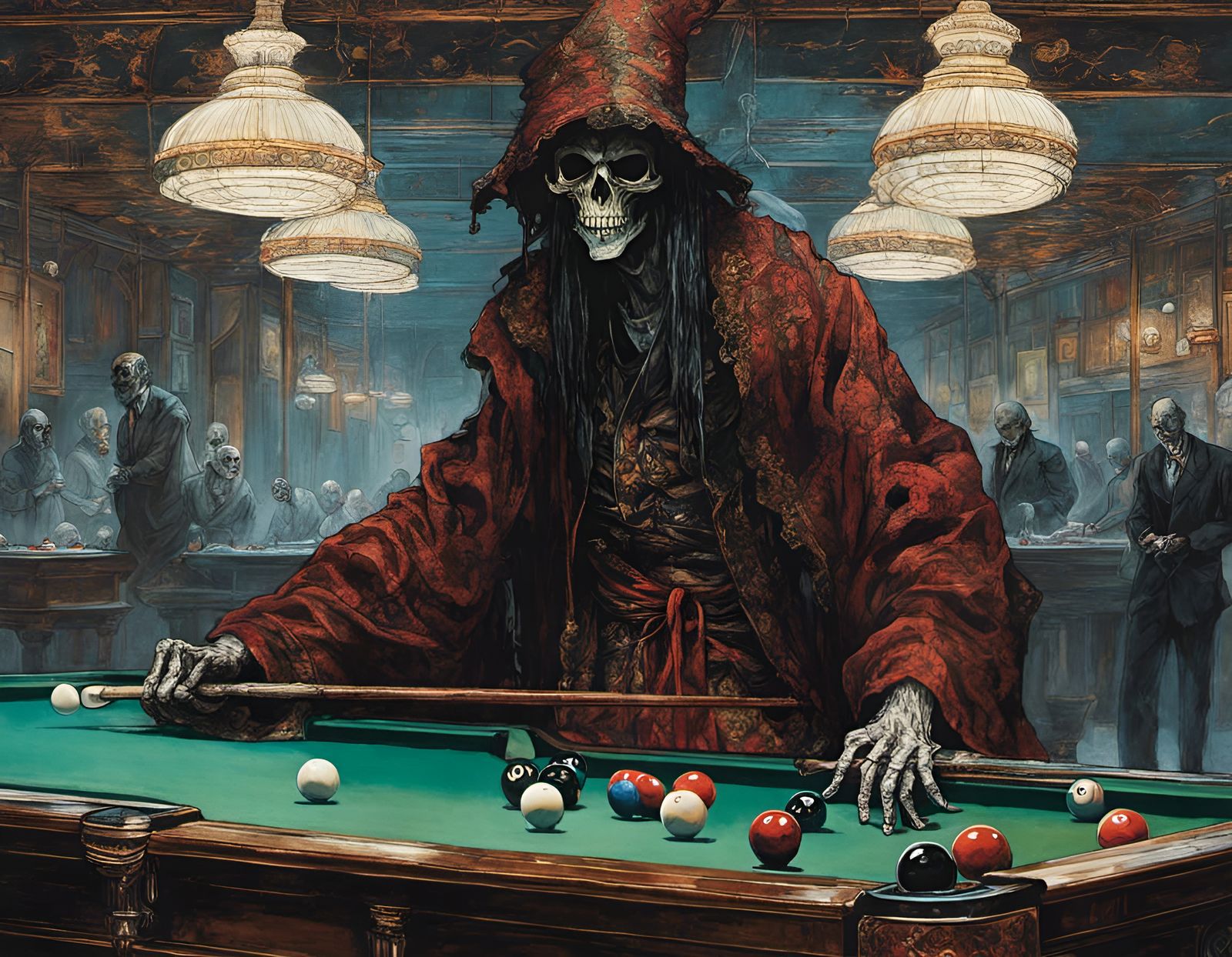 Ghoul Playing Pool with Eight-Ball