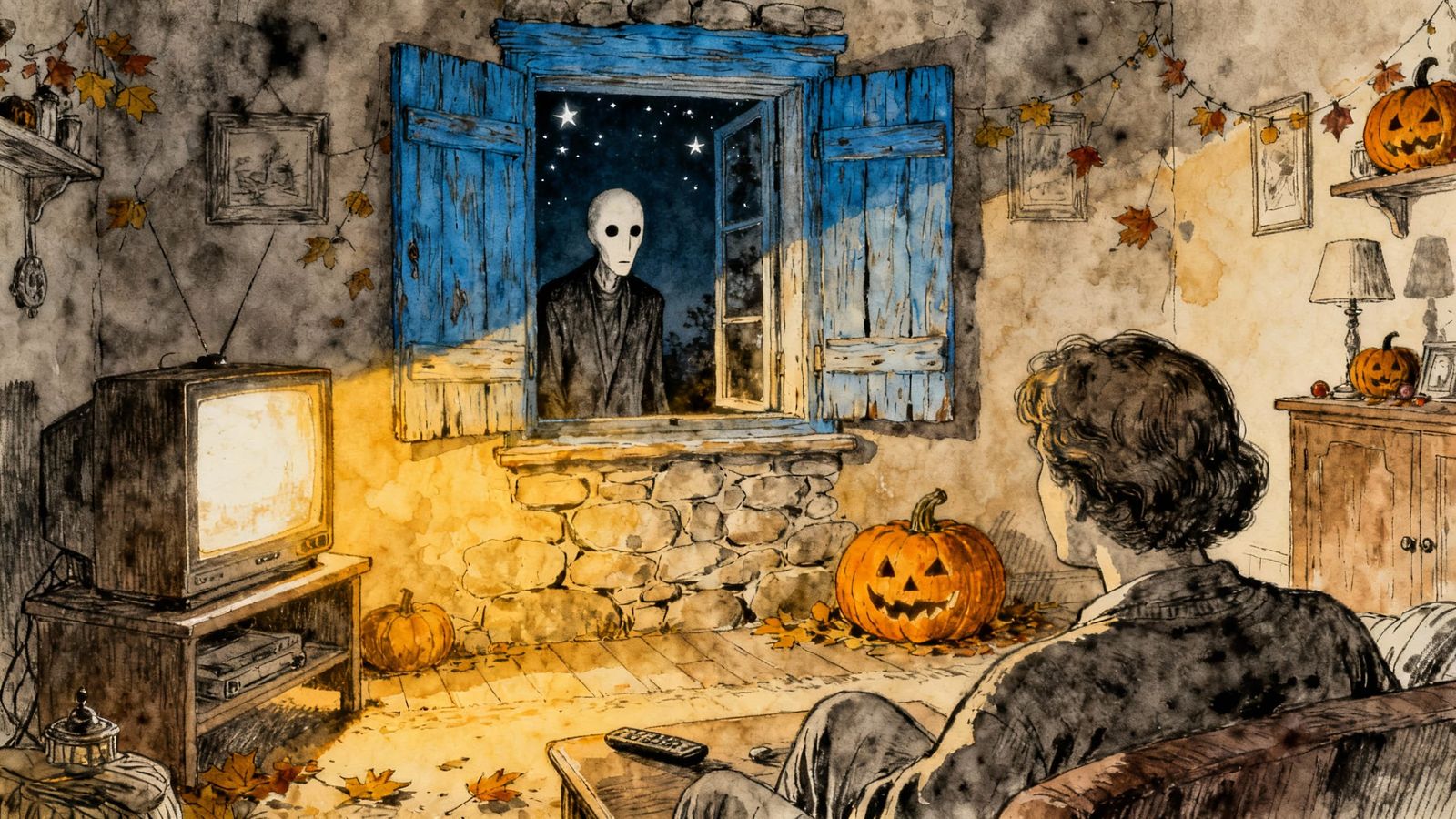 Creepy Halloween Scene Seen Through Rustic Window