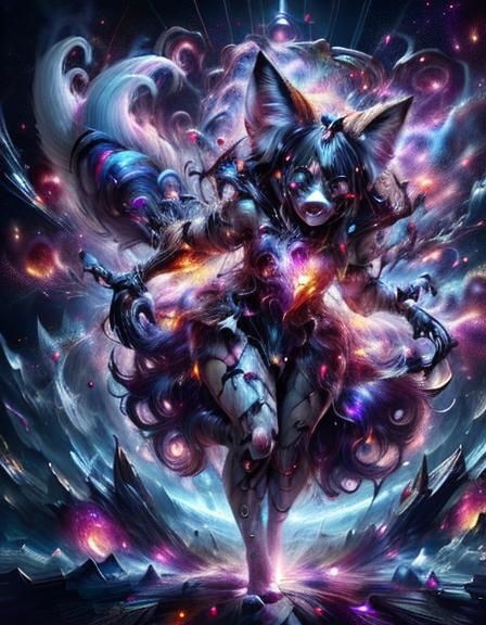 Cosmic Horror: Fox-Eared Entity in a Maelstrom