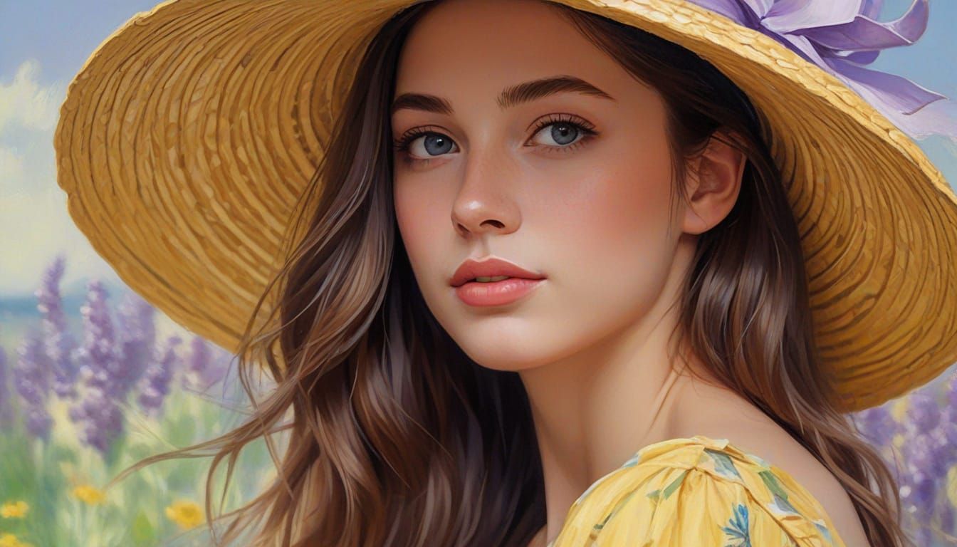 Impressionistic Portrait of Woman with Lavender Hat