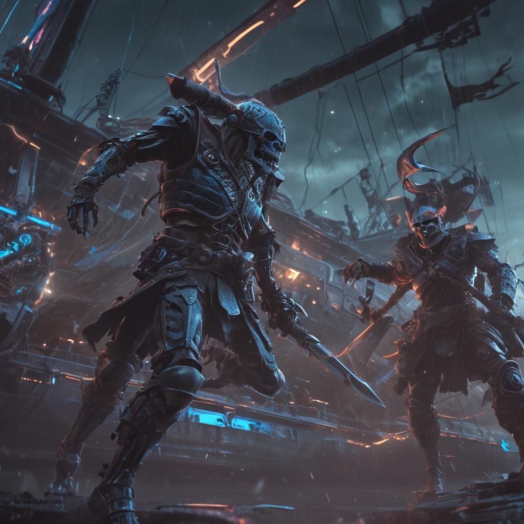 Viking Skeletons Battle on Cybernetic Warship