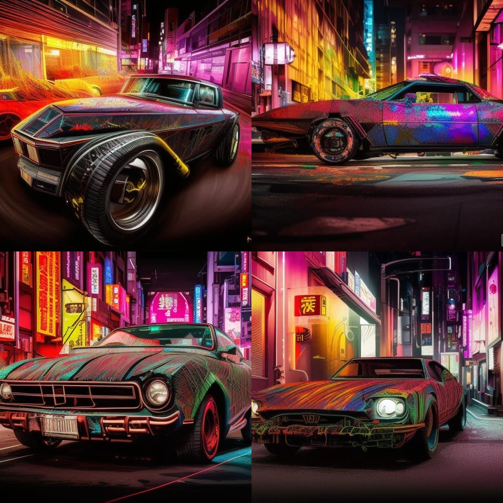 Retro Cyberpunk Hotrod in Tokyo: Digital Art