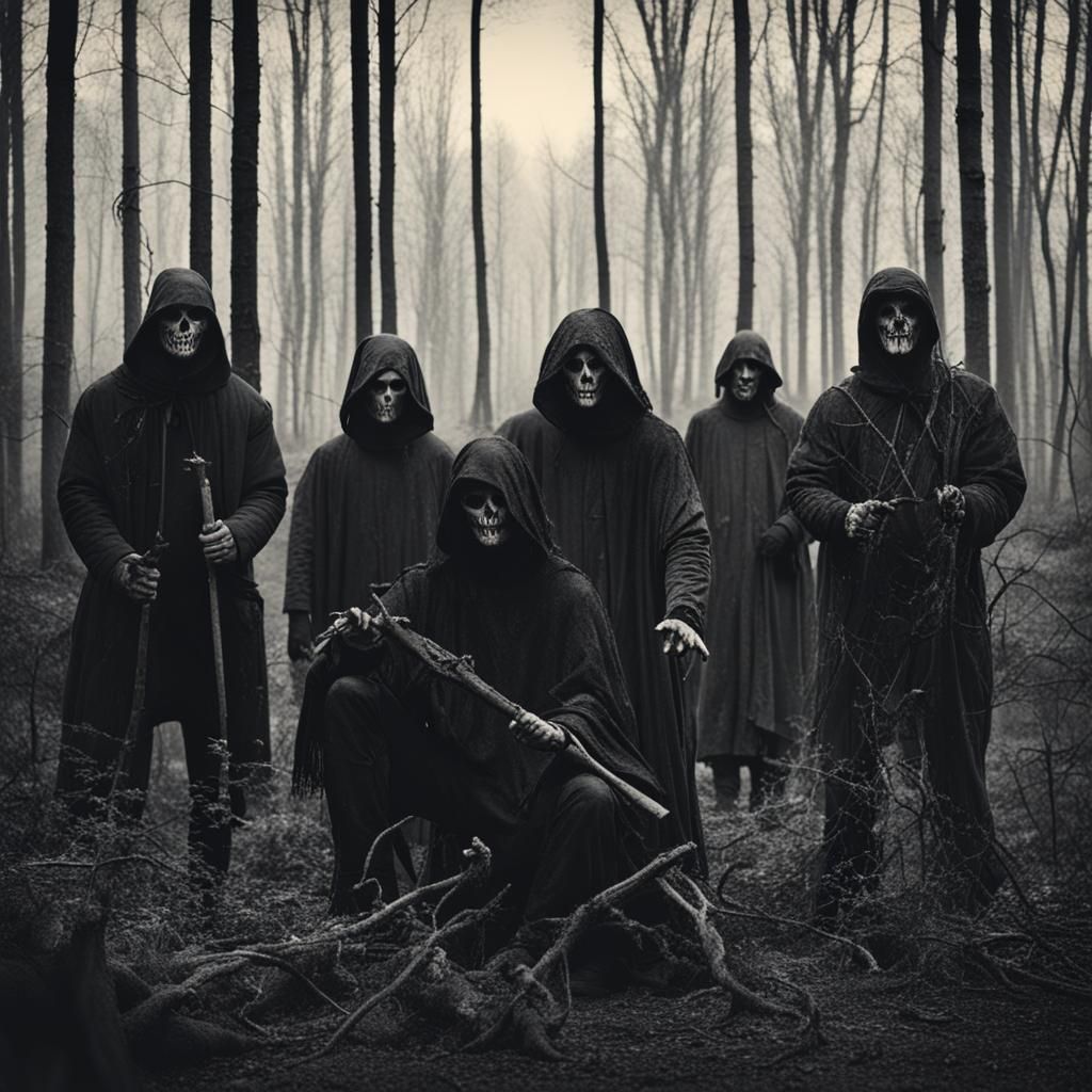 Eerie Cult Gathering in Dark Woods