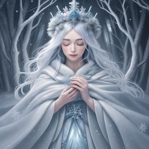 Surreal Christmas Art: Woman in Snowy Forest