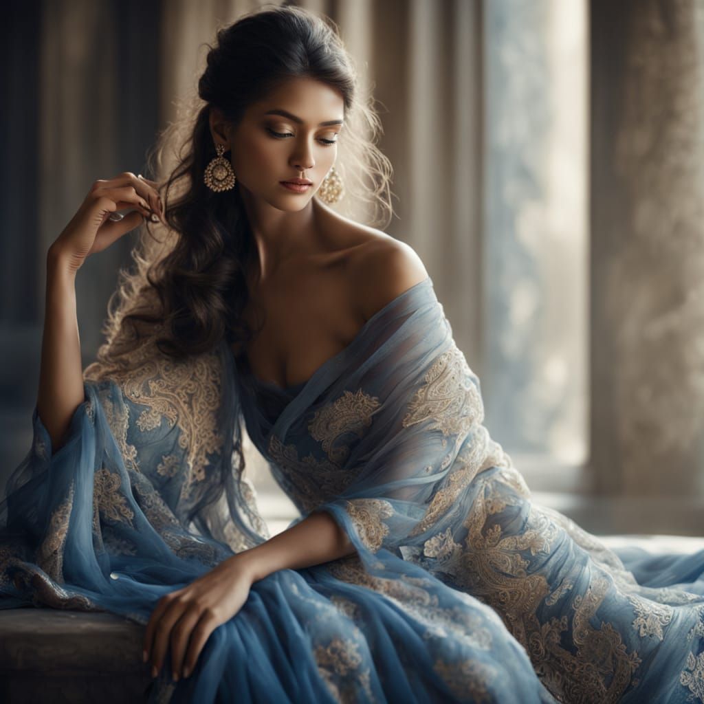 Ethereal South Asian Beauty in Dreamy Watercolor Style