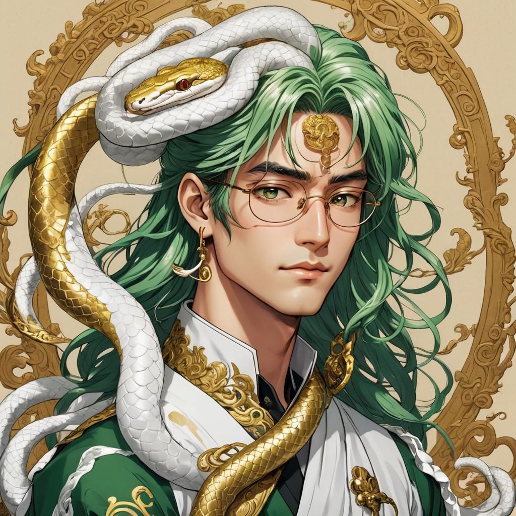 Anime Man with Snake and Golden Eyes