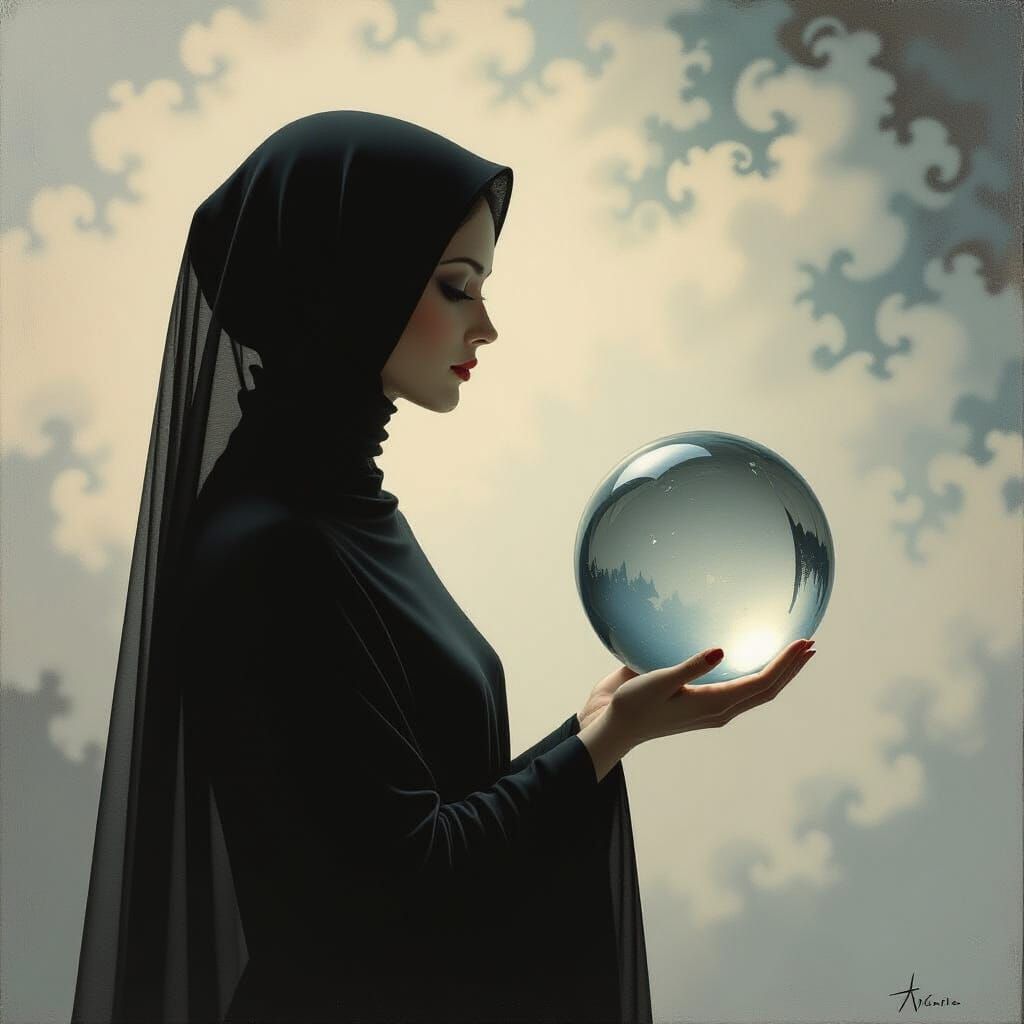 Mysterious Woman with Crystal Ball: Surreal Art