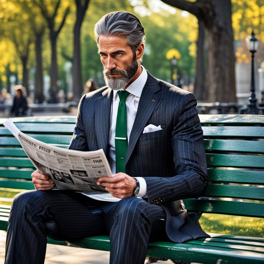 Man in Pinstripe Suit Reading Newspaper: Graffiti Art