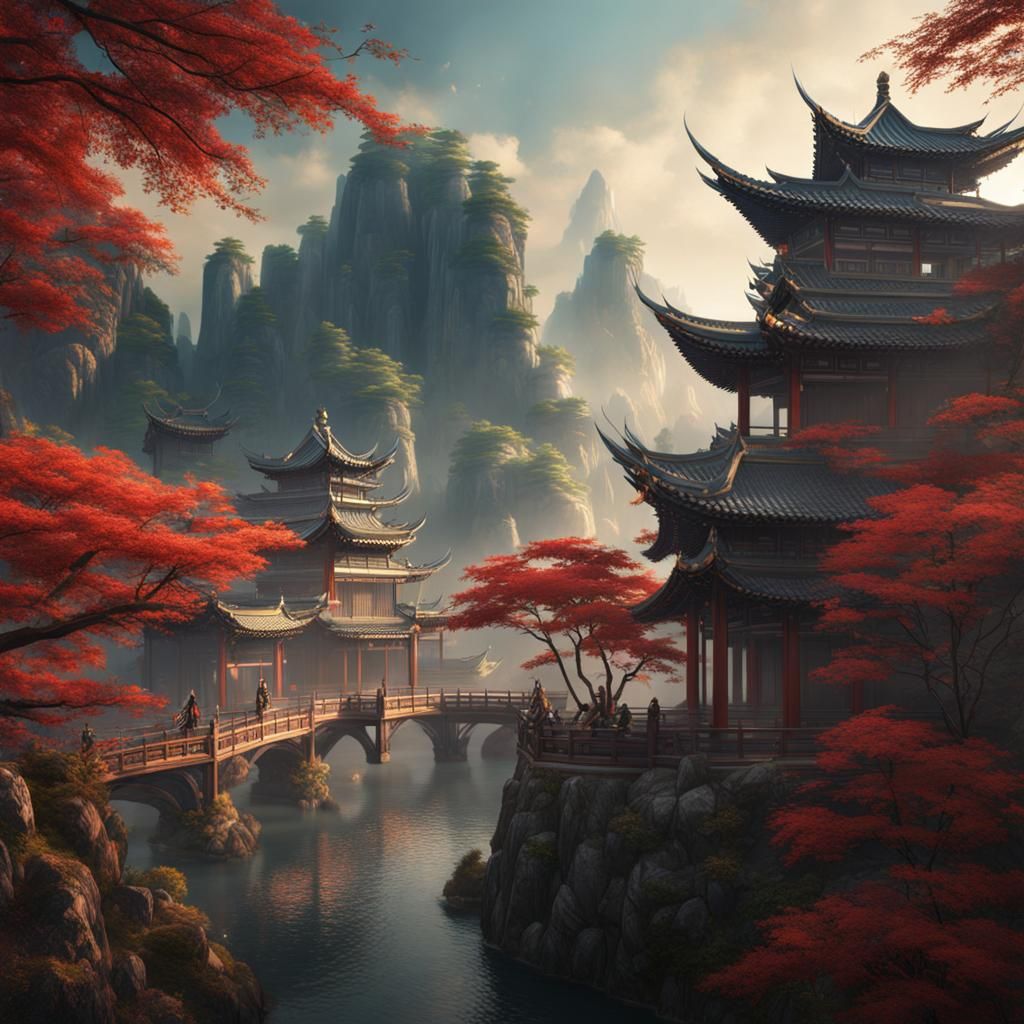 Wuxia Ancient Chinese Male Art in Detailed Matte Painting