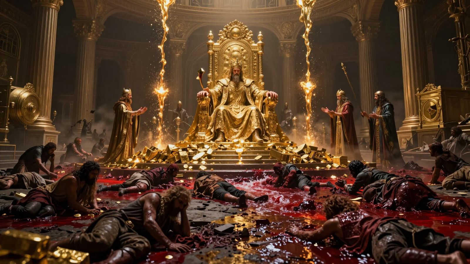 Golden Throne of Power Over Bloodstained Battlefield