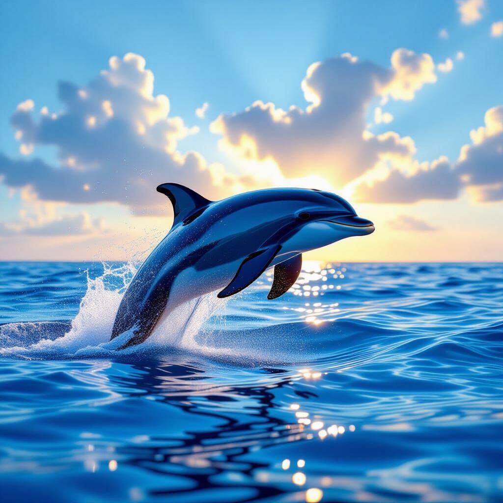 Vibrant Dolphin Leaping from Blue Sea