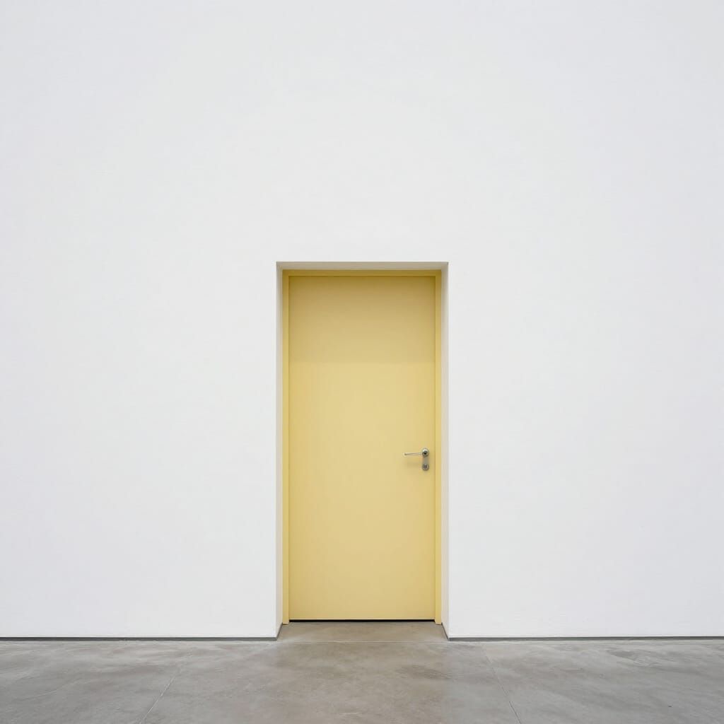 Minimalist Yellow Doorway on White Wall in Soft Light