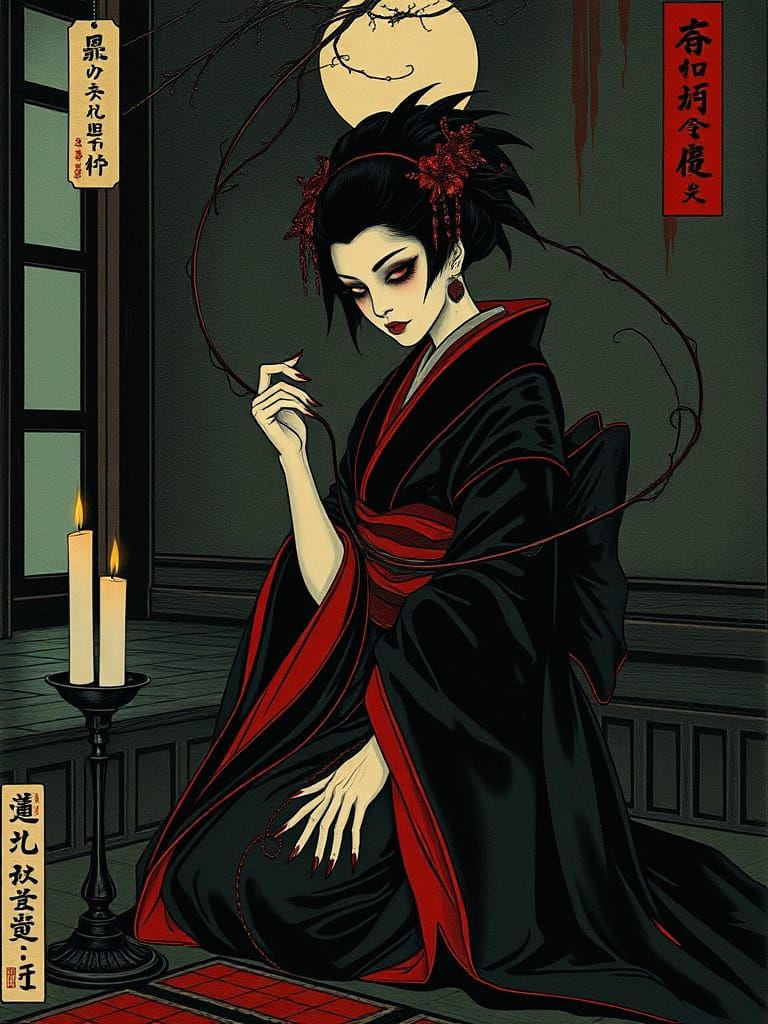 Mysterious Courtesan in Haunted Teahouse: Traditional Japane...
