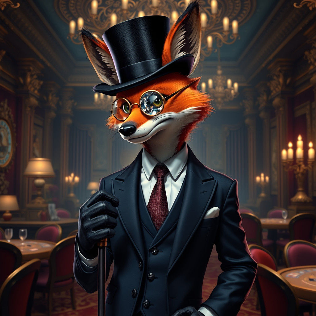 Suave Fox in Casino: Detailed Matte Painting