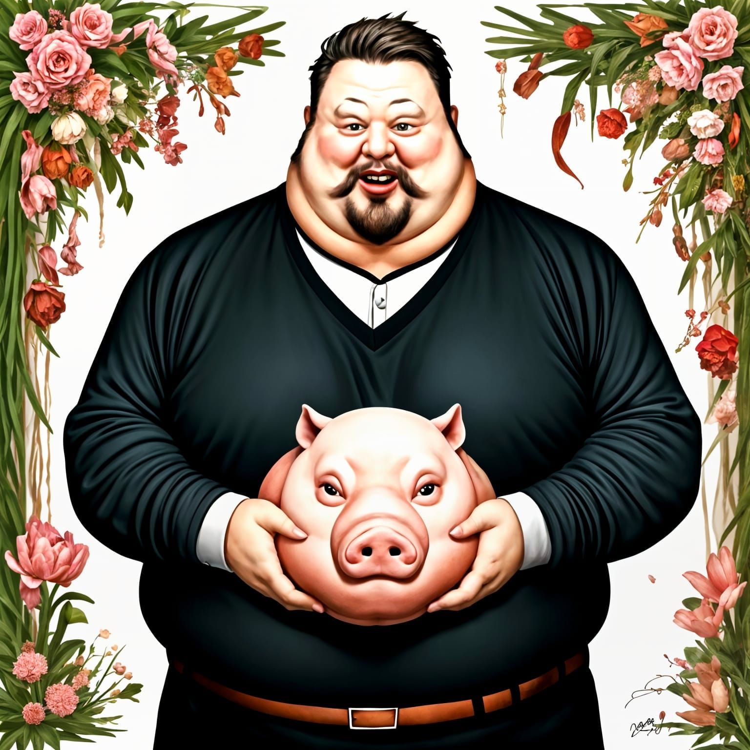 Corpulent Man with Pig Head Declares Spring Love