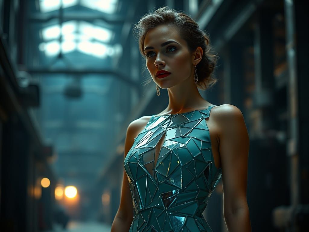 Art Deco Woman in Futuristic Glass Dress