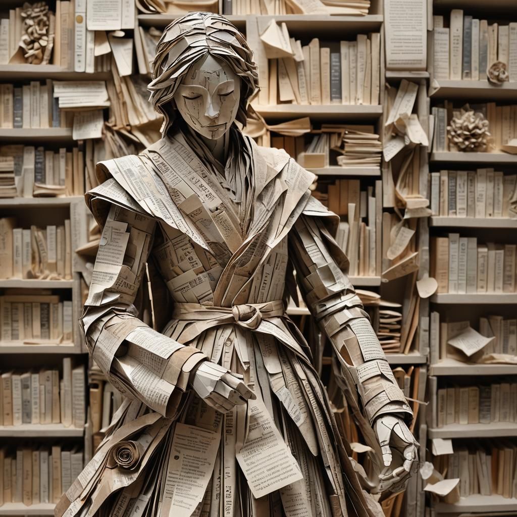Delicate Papercraft Sculpture in Quiet Library