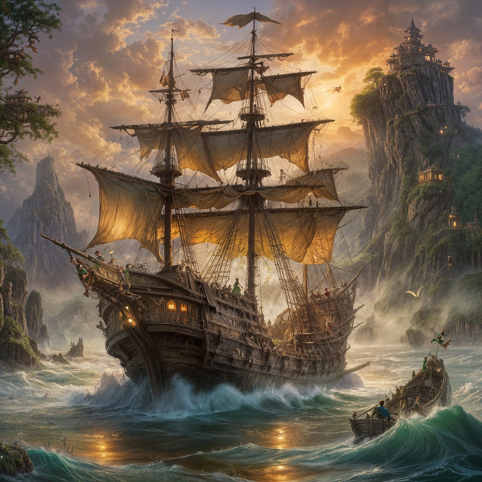 Ethereal Fantasy: Captain Hook's Ship Under Siege