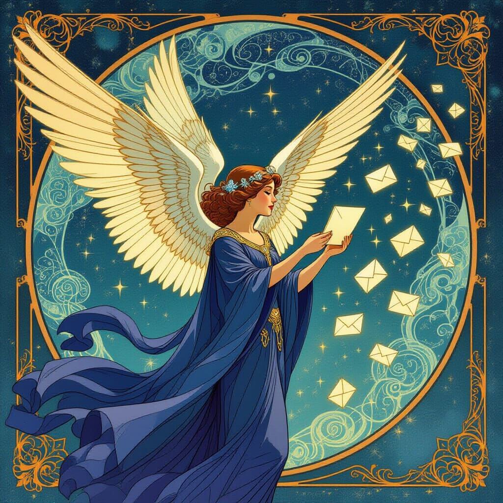 Art Nouveau Celestial Postman Delivering Galactic Sounds in ...
