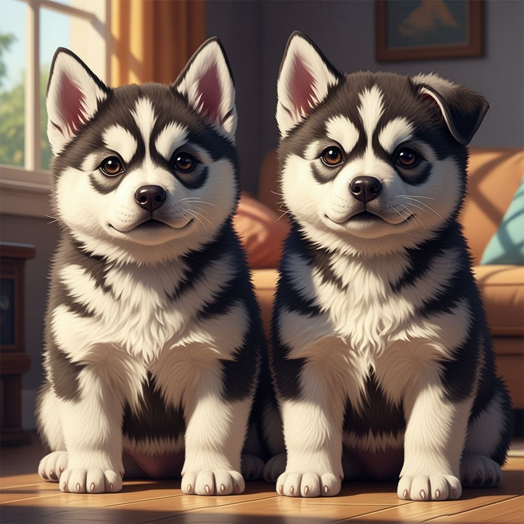 Adorable Husky Pug Puppies in Cozy Home