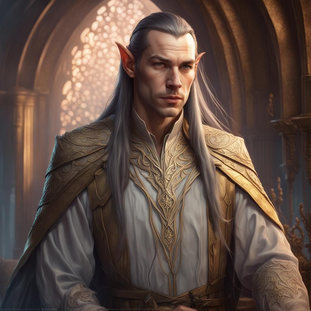 Ethereal Elrond Portrait in Art Nouveau Style