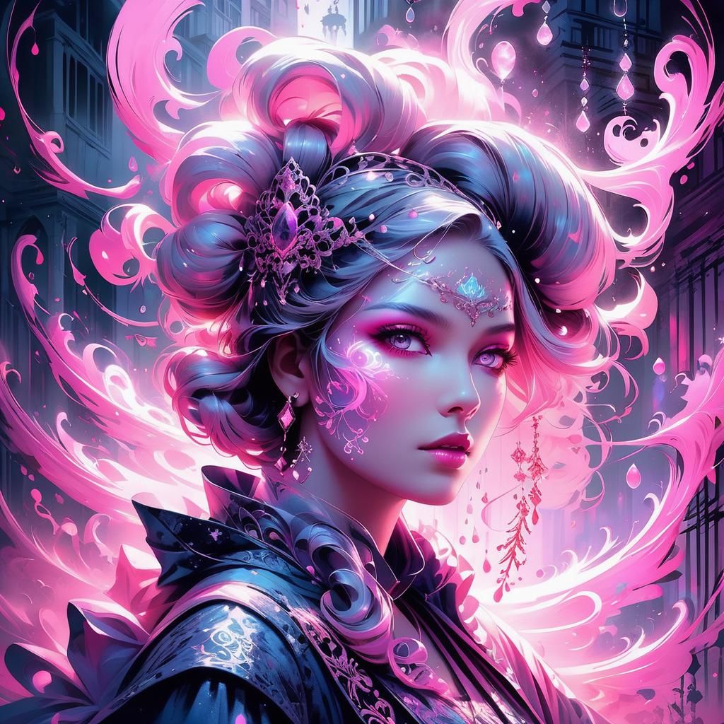 Graffiti Rococo Girl Portrait in Digital Art Style