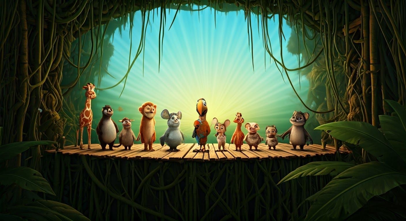 Jungle Talent Show in Vibrant Sunset Colors