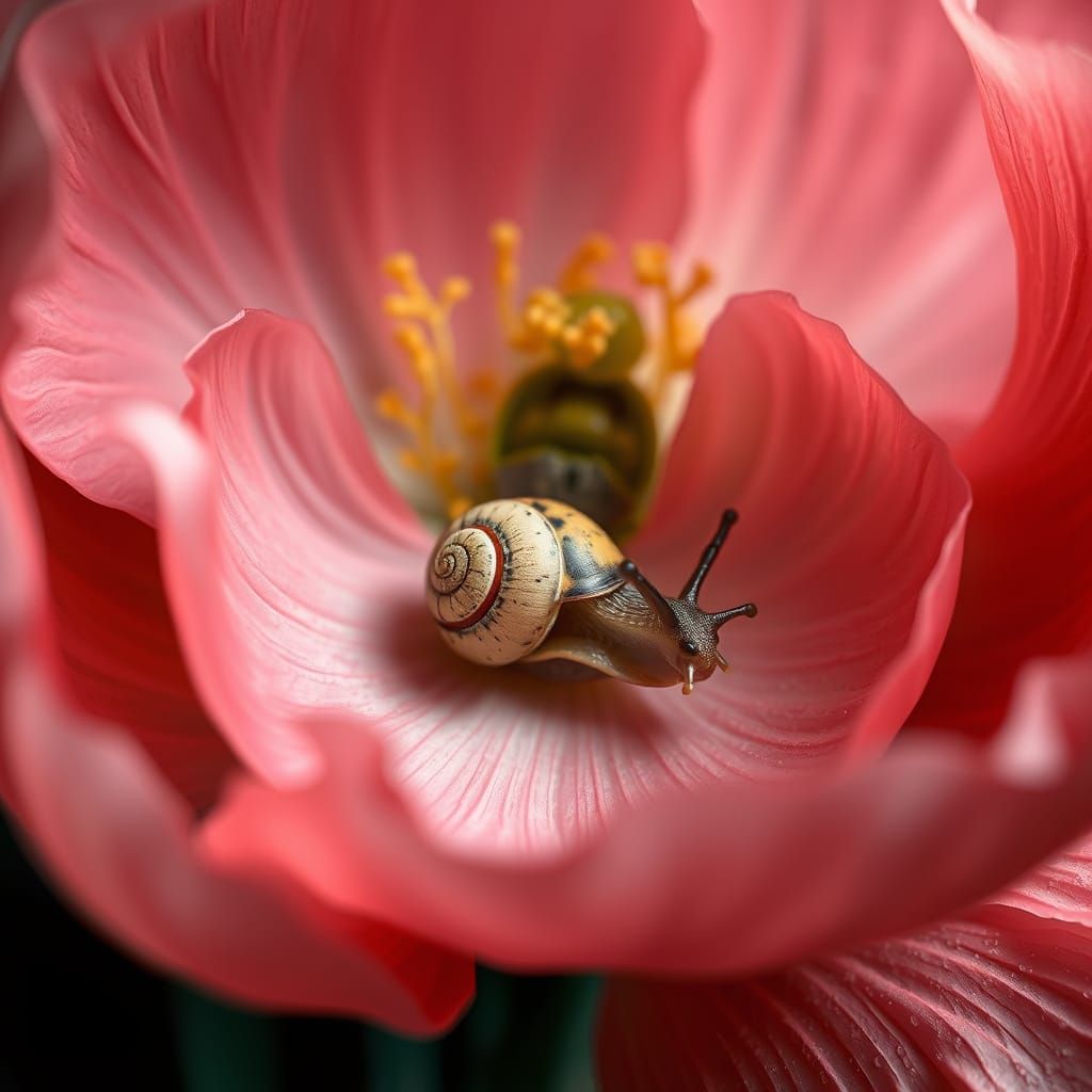 Delicate Snail in a Majestic Pink Poppy