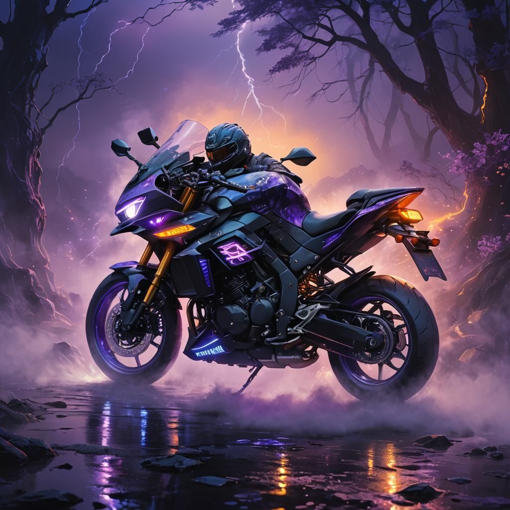 Kawasaki Ninja Motorcycle in Mystical Fantasy Art
